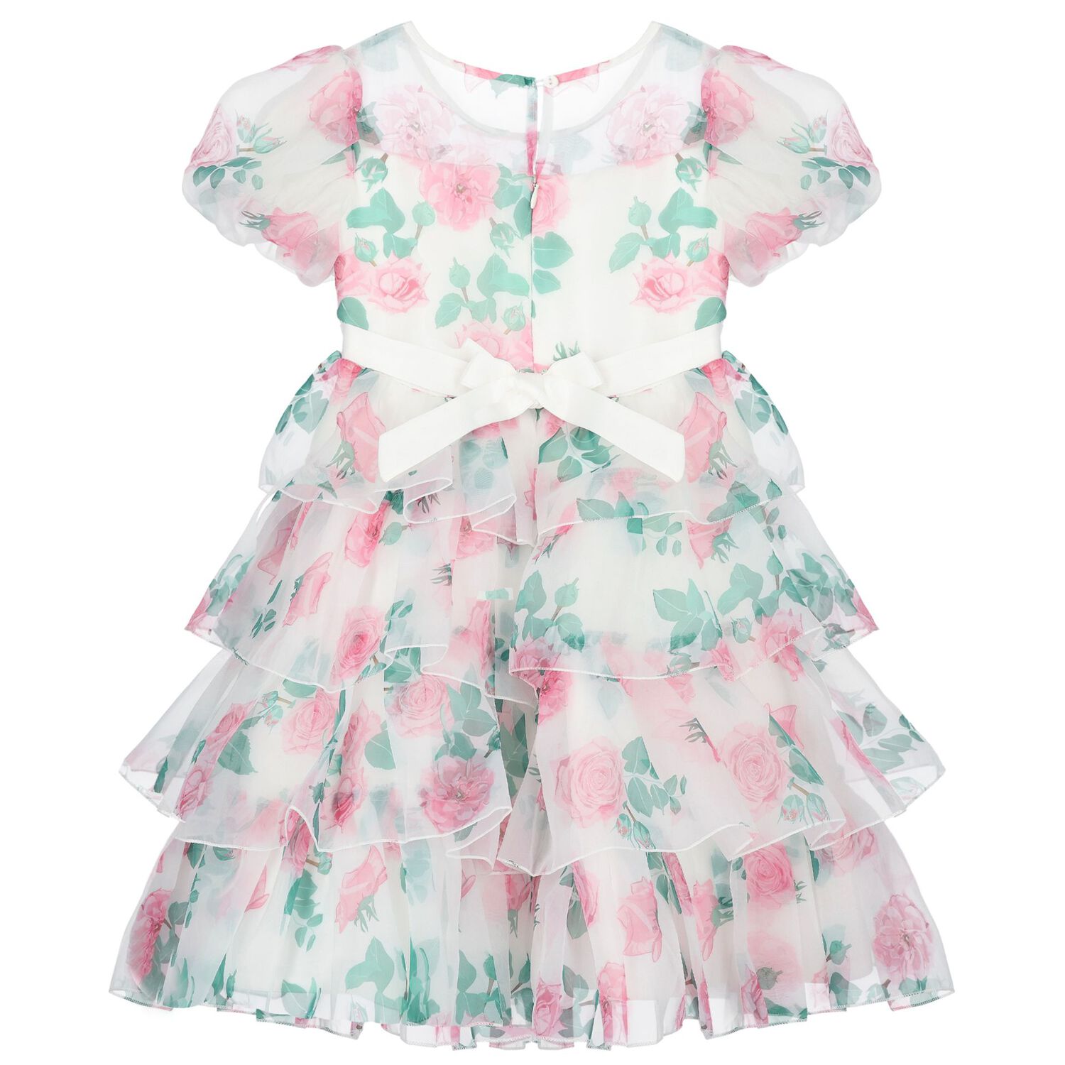 Girls White & Pink Rose Layered Dress, 1, hi-res image number null