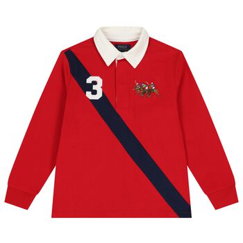 Boys Red Triple Pony Logo Polo Shirt
