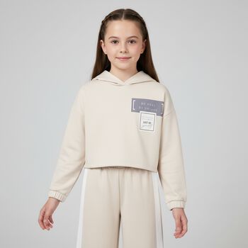 Girls Beige Hooded Tracksuit