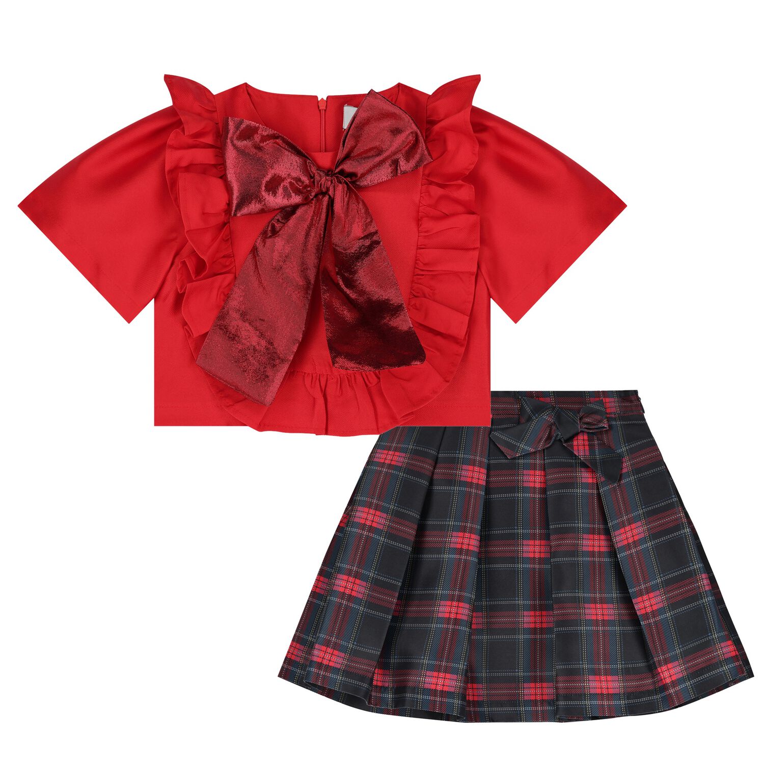 Girls Red & Navy Blue Skirt Set, 1, hi-res image number null