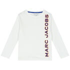 توب أولاد بأكمام بالشعار باللون الابيض, 1, hi-res