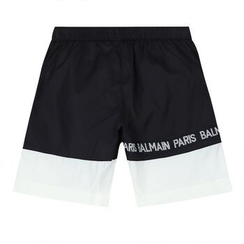 Boys Black & White Logo Swim Shorts