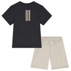 Grey & Beige Lion King Logo Shorts Set, 1, hi-res