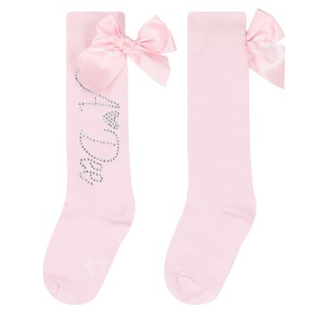 Girls Pink Diamanté Logo Bow Socks