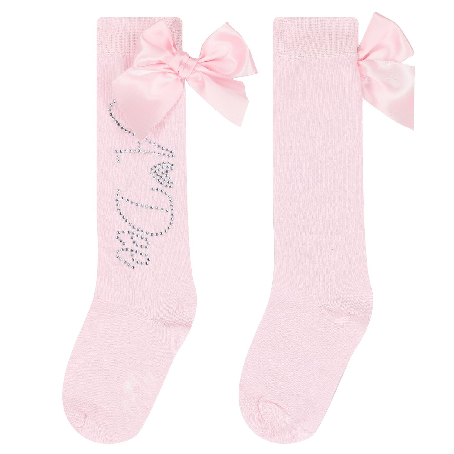 Girls Pink Diamanté Logo Bow Socks, 1, hi-res image number null