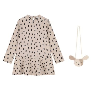 Girls Beige & Black Spot Dress Set