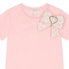 Girls Pink Jacquard Heart Bow T-Shirt, 3, hi-res