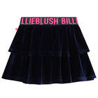 Girls Navy Blue Velvet Logo Skirt, 1, hi-res