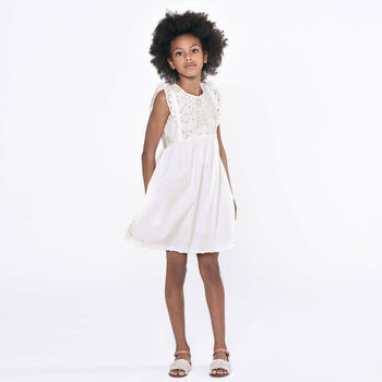 Girls Ivory Mini-Me Broderie Anglaise Dress
