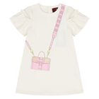 Younger Girls Ivory Bag Print Dress, 1, hi-res