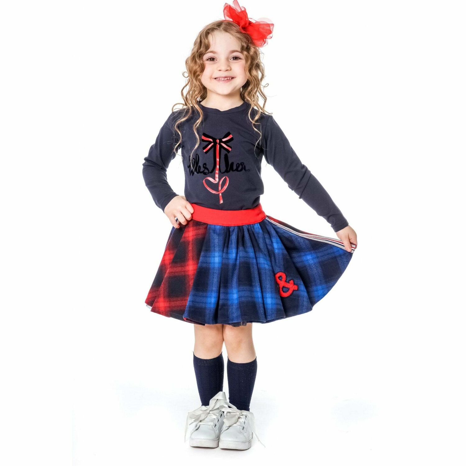Baby Girls Blue & Red Tartan Skirt, 1, hi-res image number null