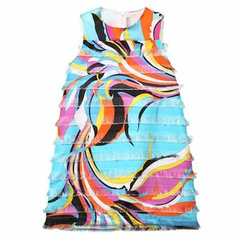 Girls Blue Printed Dress