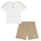 Boys White & Beige Logo Shorts Set, 3, hi-res