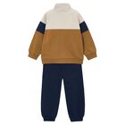Boys Ivory, Beige & Navy Blue Tracksuit, 1, hi-res