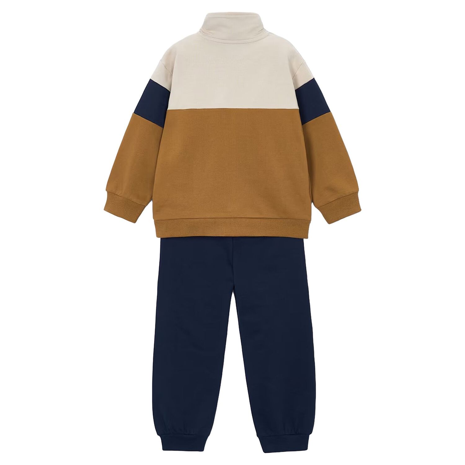 Boys Ivory, Beige & Navy Blue Tracksuit, 1, hi-res