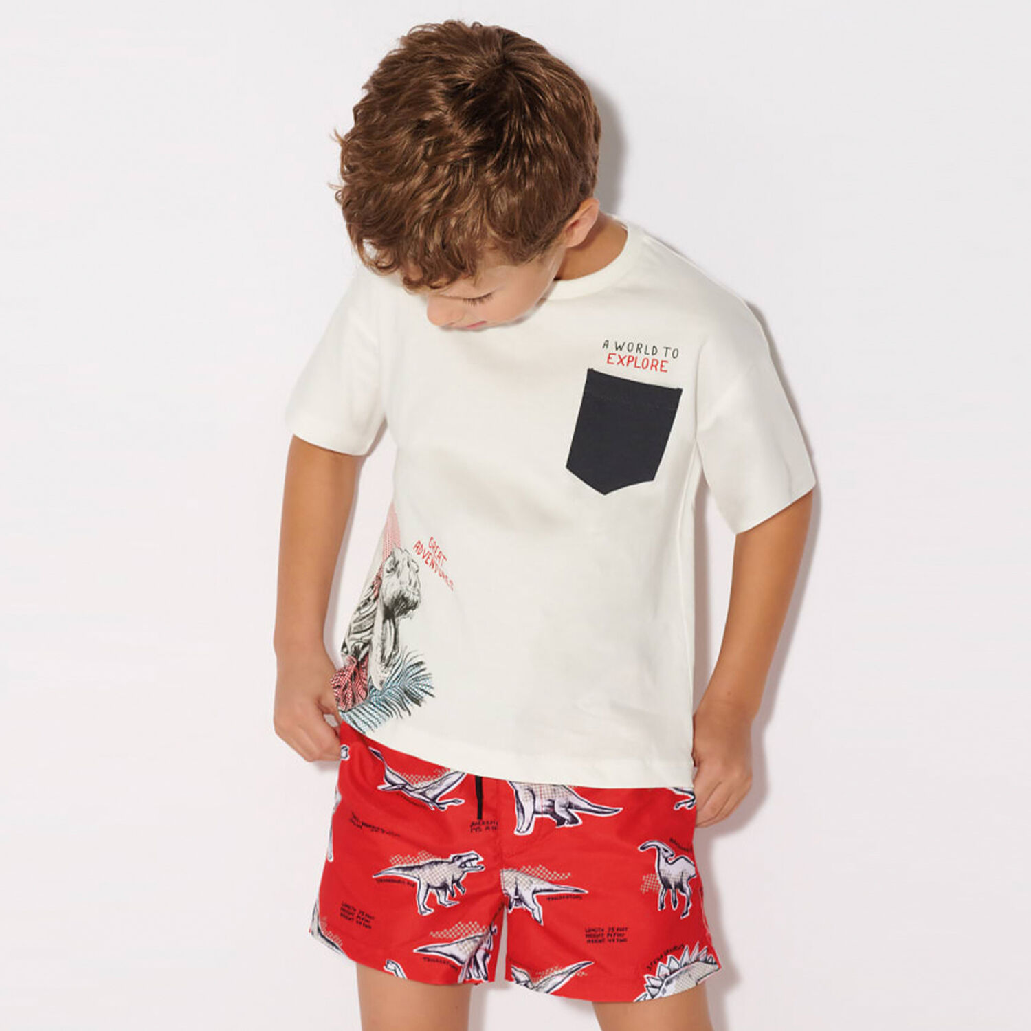 Boys Ivory Dinosaur T-Shirt, 1, hi-res image number null