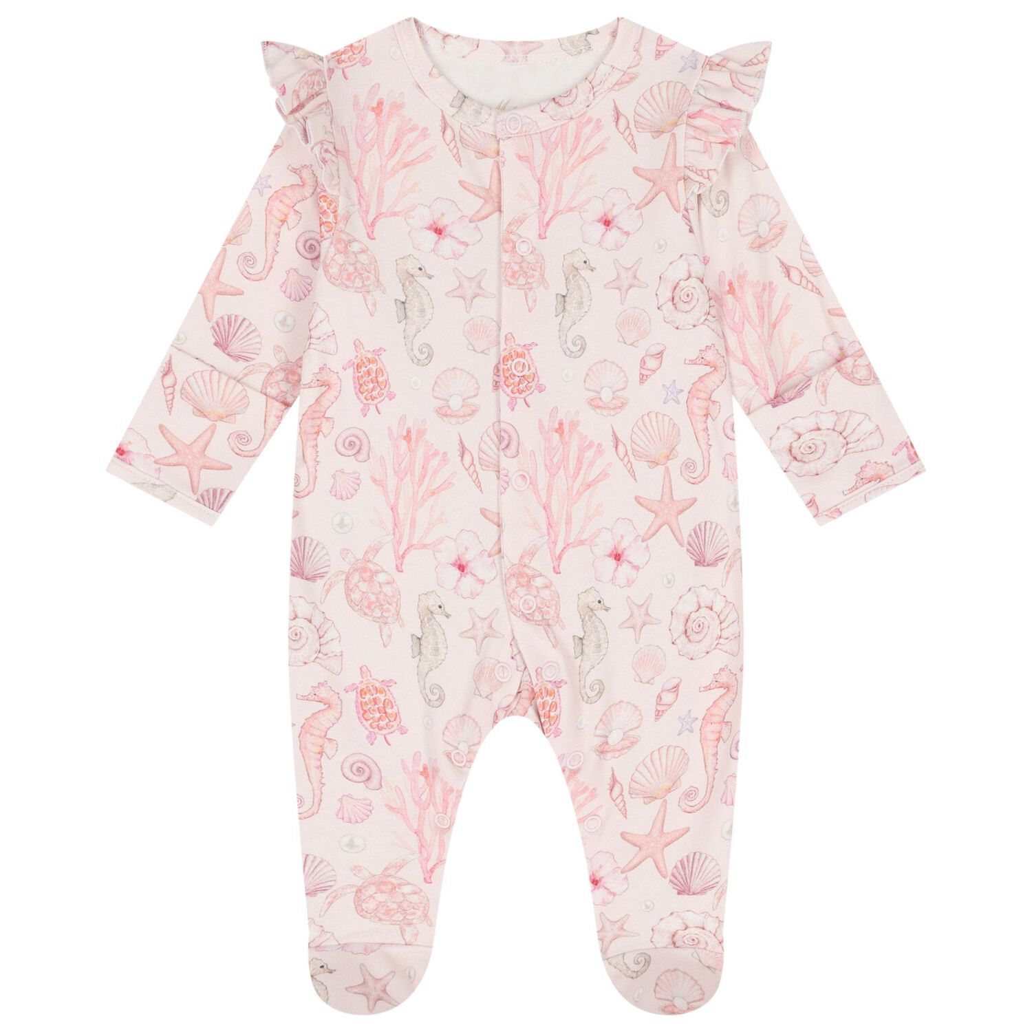 Baby Girls Pink Coral Shells Babygrow Gift Set , 1, hi-res