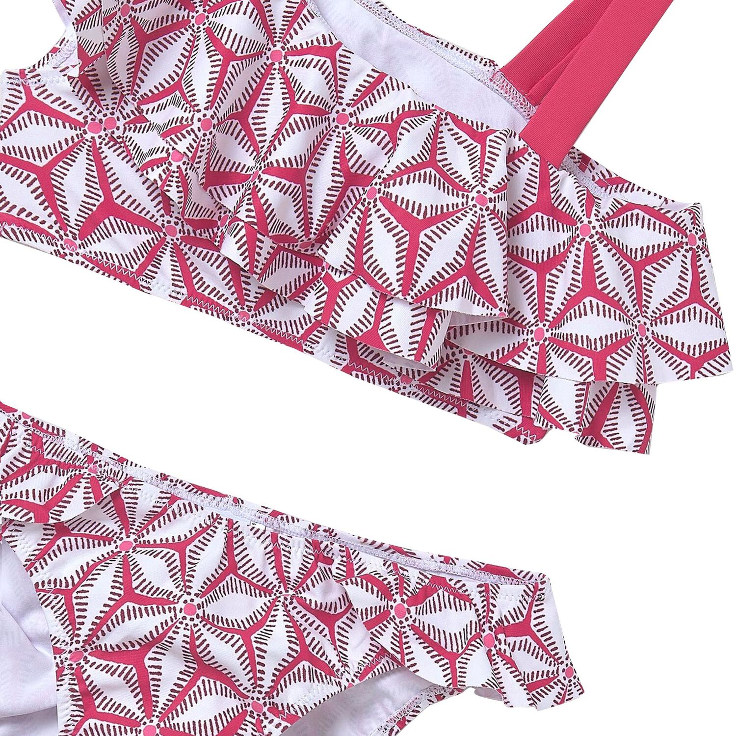 Girls Pink Floral Pattern Bikini, 2, hi-res image number null