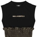 Girls Black & Gold Pleated Dress, 1, hi-res