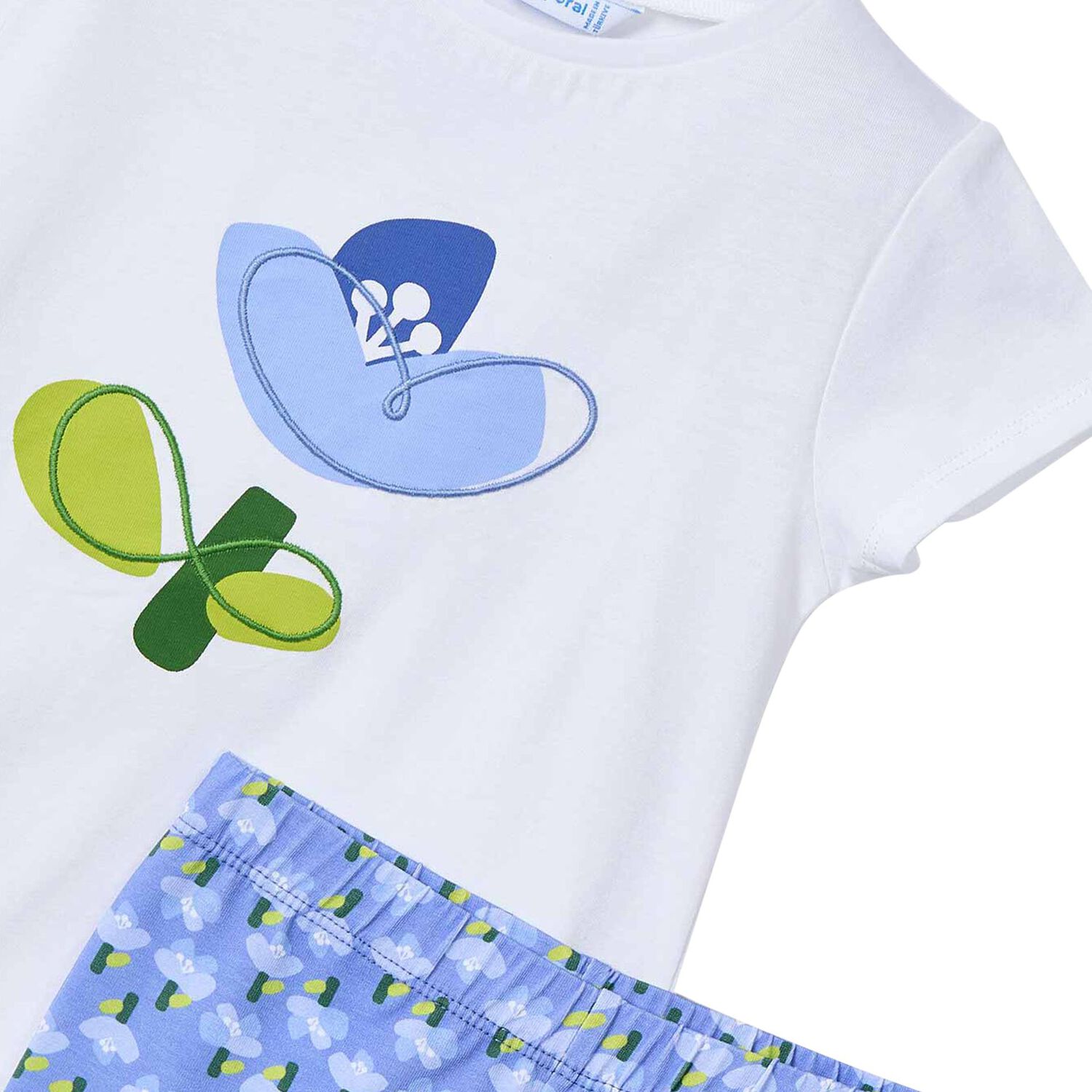 طقم ليجنز بناتي باللونين الأبيض والأزرق مزين بالزهور, 1, hi-res image number null