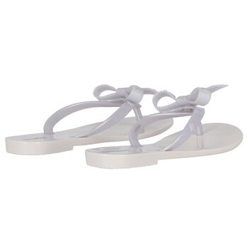 Girls White Logo Bow Flip Flops