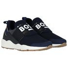 Boys Navy Blue Logo Trainers, 2, hi-res