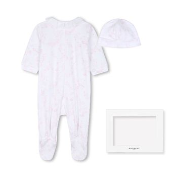 Baby Girls White & Pink Toile de Jouy Babygrow Gift Set