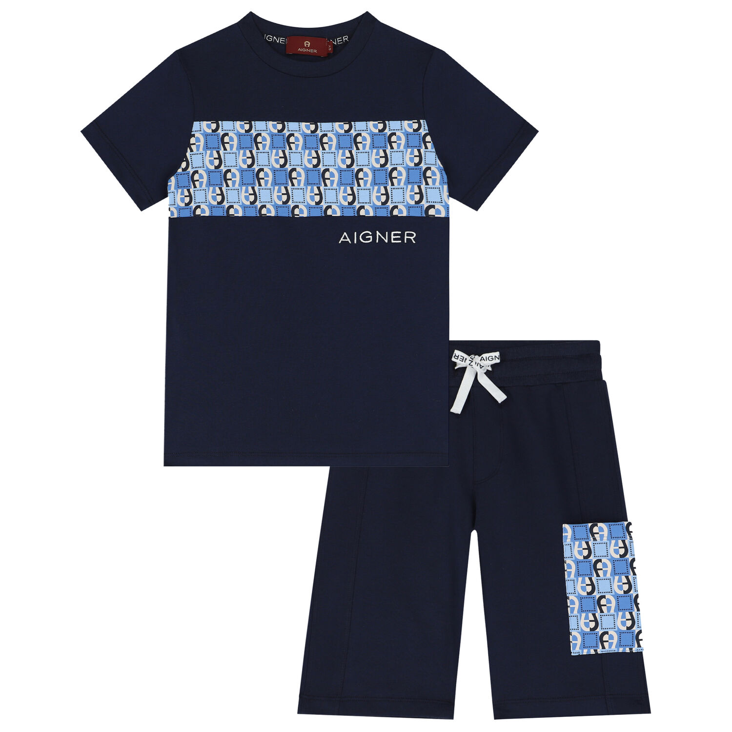 Boys Navy Blue Logo Shorts Set, 1, hi-res