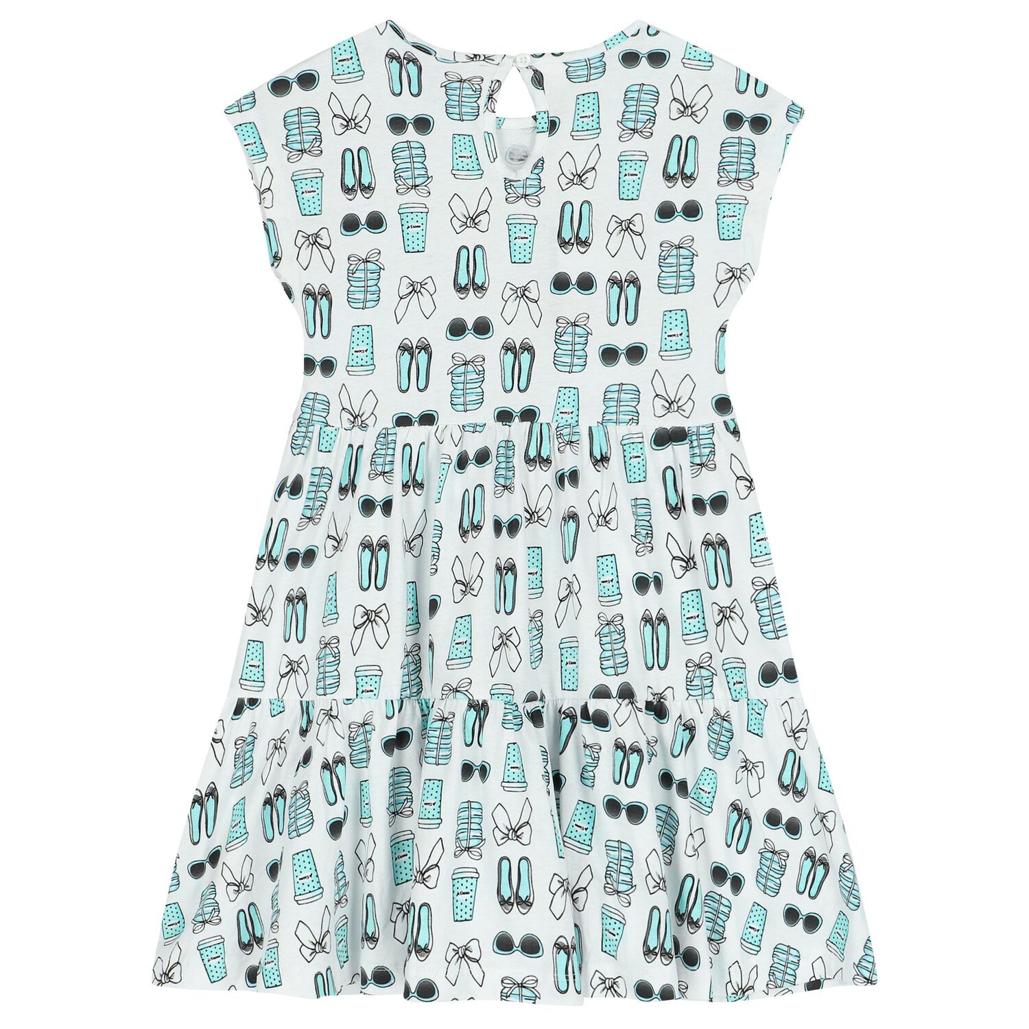 Girls White & Aqua Sleeveless Dress, 1, hi-res image number null