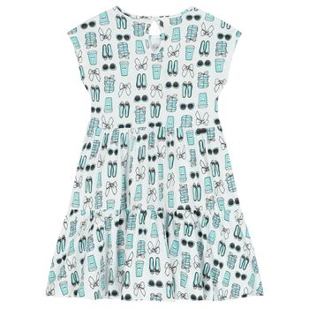 Girls White & Aqua Sleeveless Dress