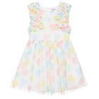 Girls White Tulle Heart Print Dress, 1, hi-res
