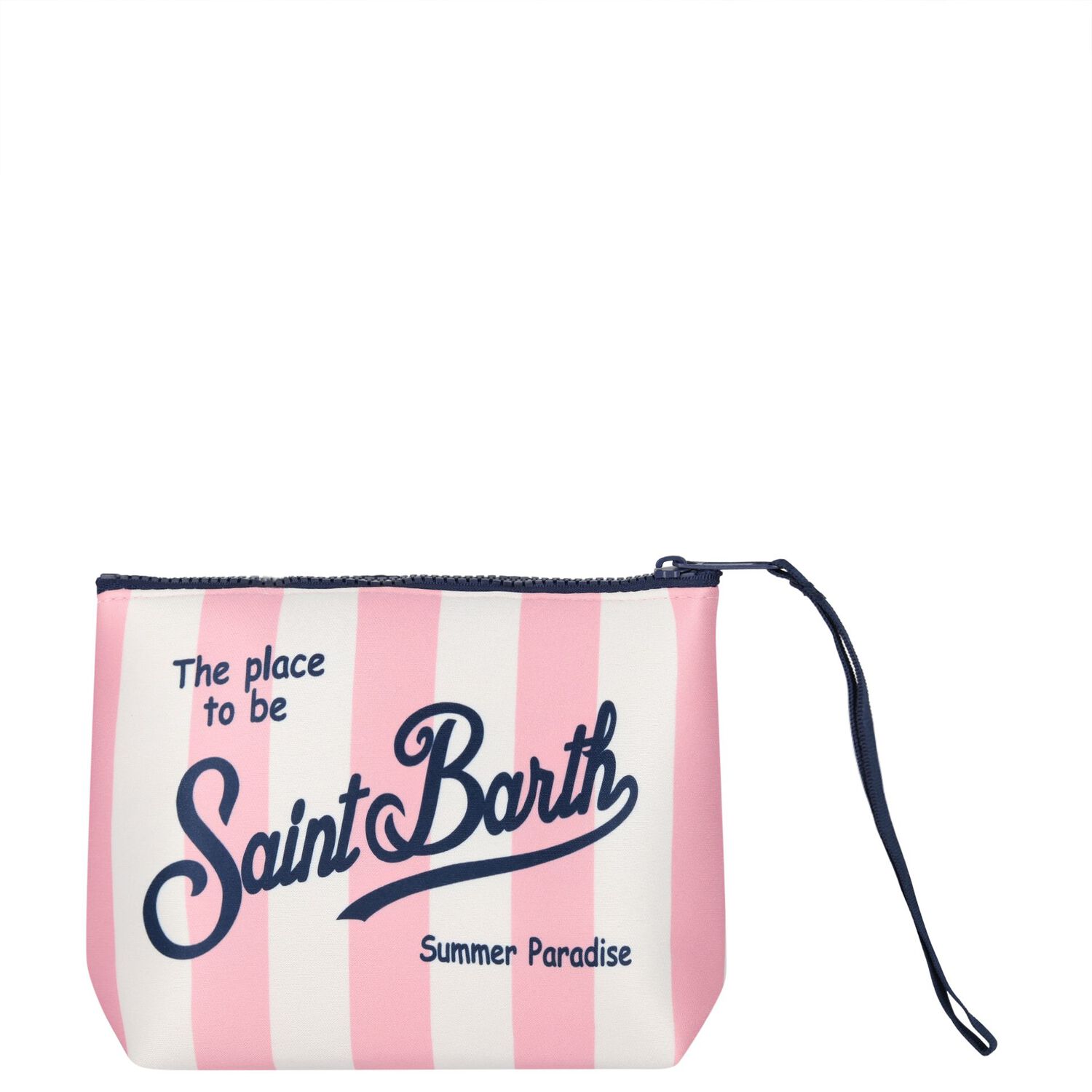 Girls White & Pink Striped Logo Pouch, 1, hi-res