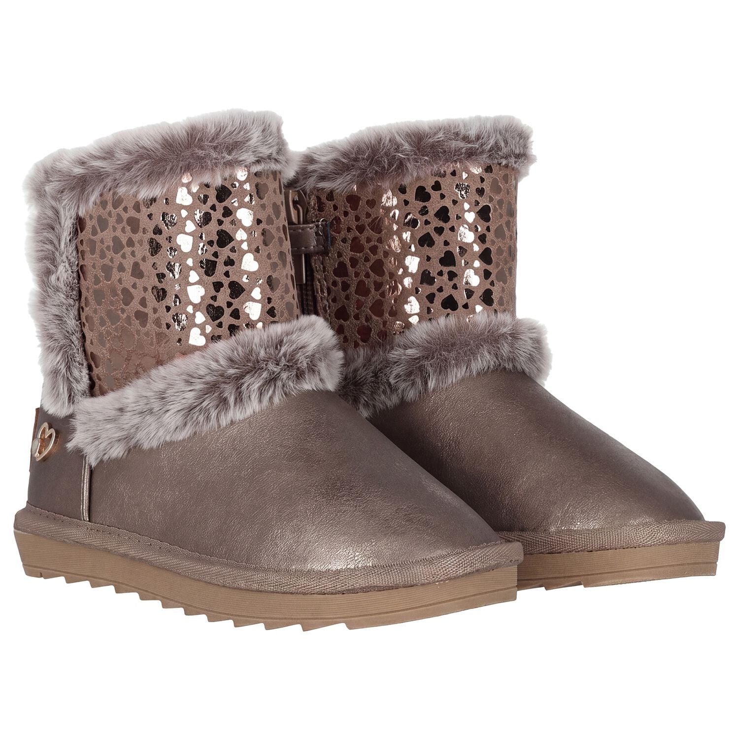 Girls Bronze Faux Leather Boots, 2, hi-res