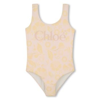 Girls Pink & Yellow Floral Swimsuit