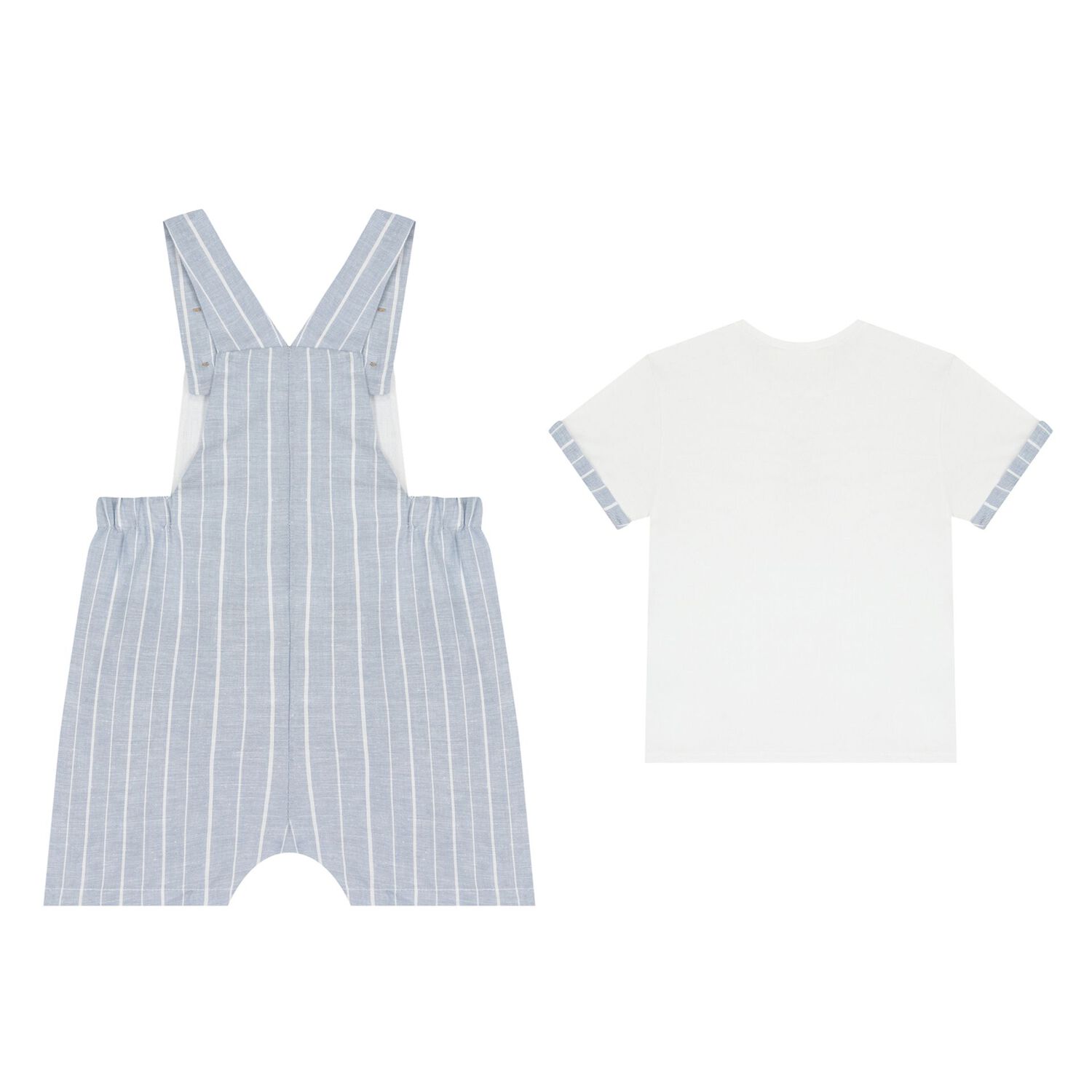 Baby Boys Blue & White Dungaree Set, 2, hi-res