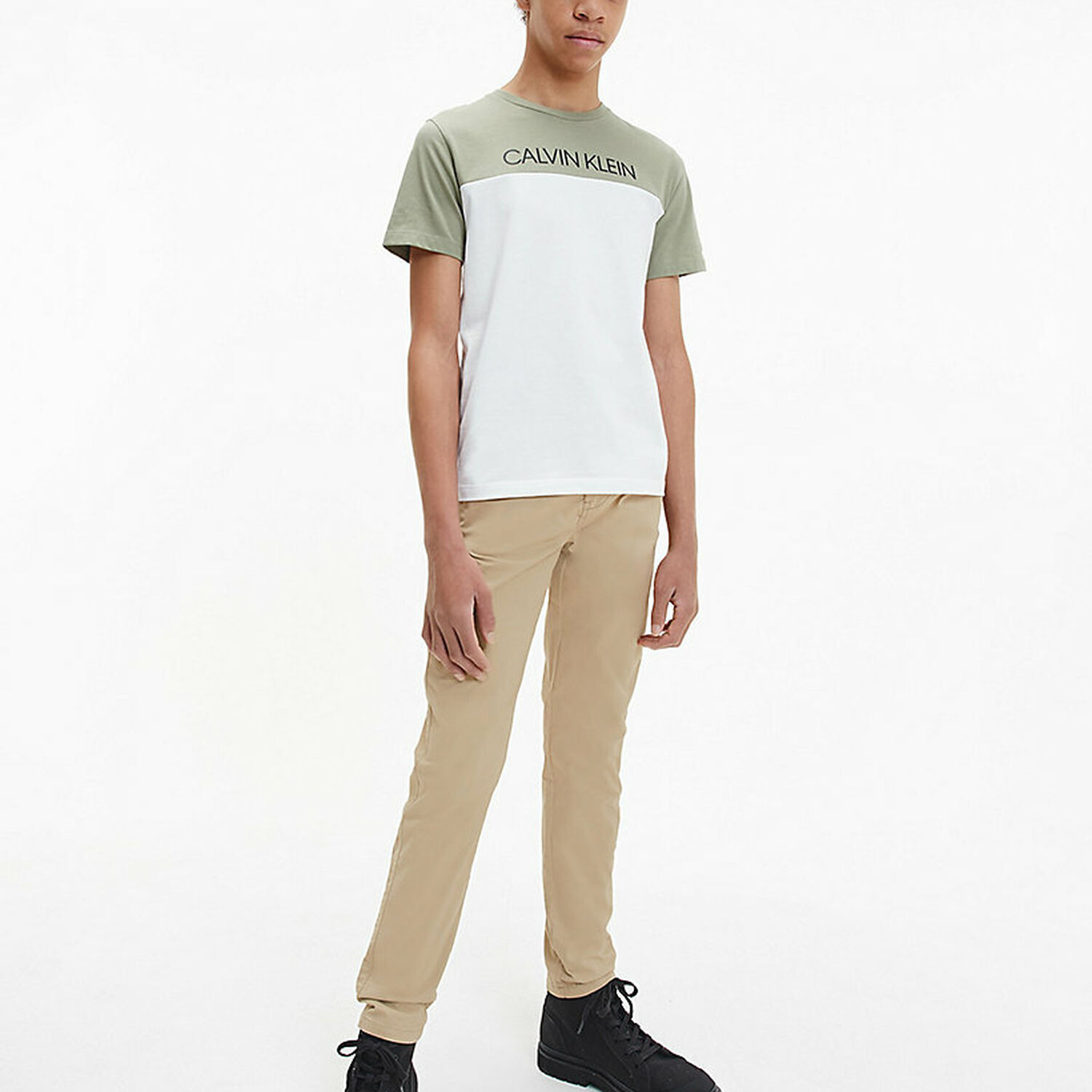 Boys White & Khaki Logo T-Shirt, 3, hi-res image number null
