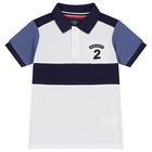 Boys White & Navy Blue Logo Polo Shirt, 1, hi-res