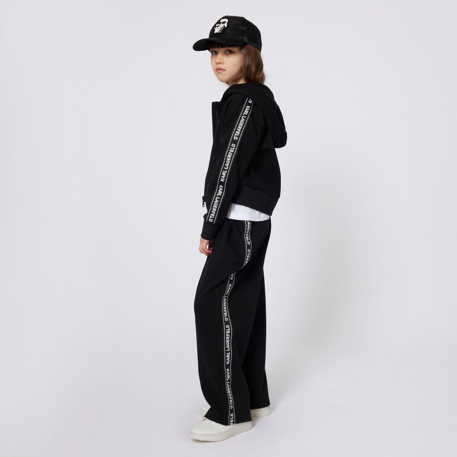 Girls Black Logo Trousers, 1, hi-res
