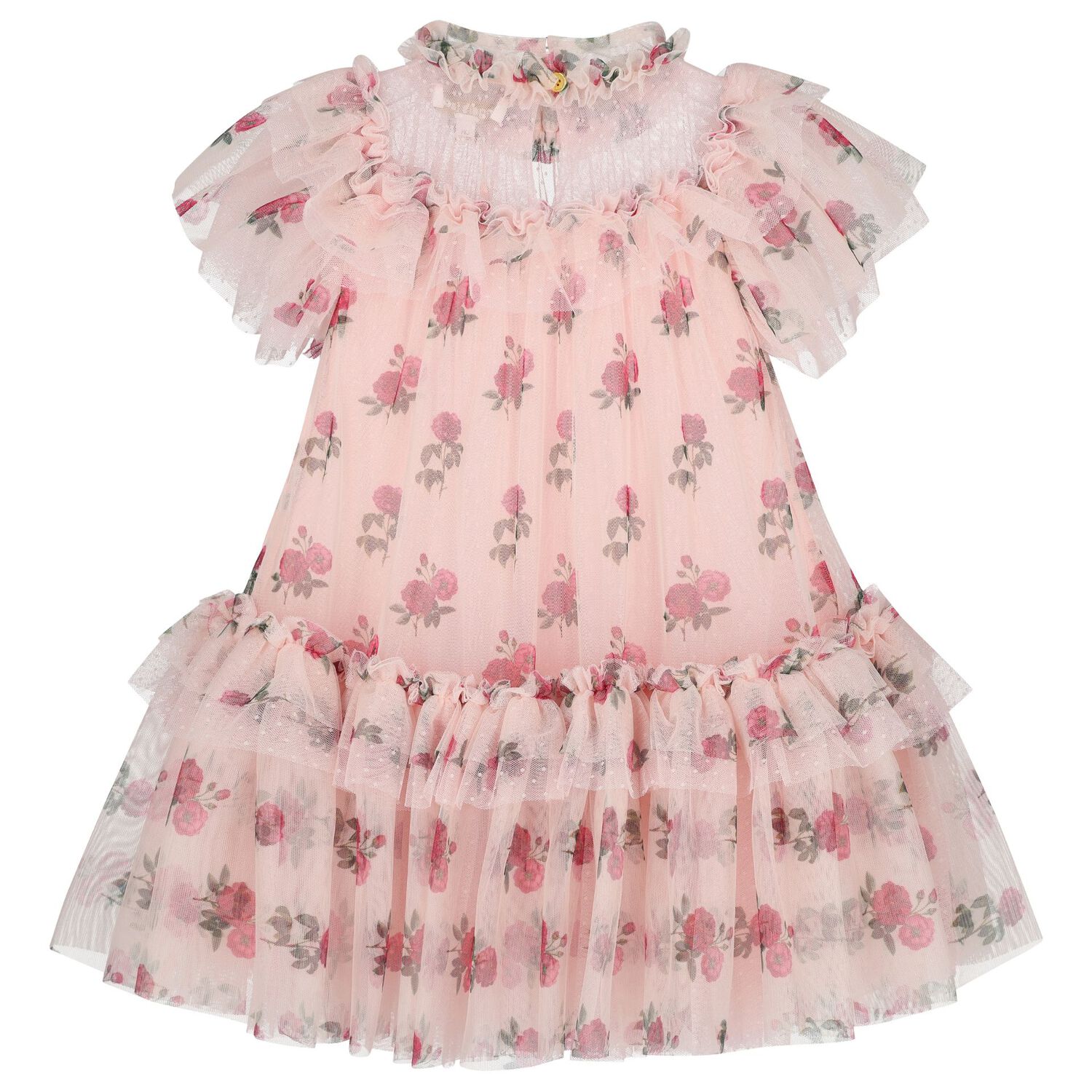 Girls Pink Floral Tulle Dress, 1, hi-res