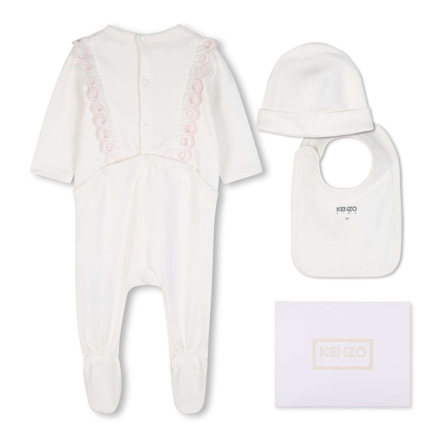 Baby Girls Ivory & Pink Heart Babygrow Gift Set, 1, hi-res