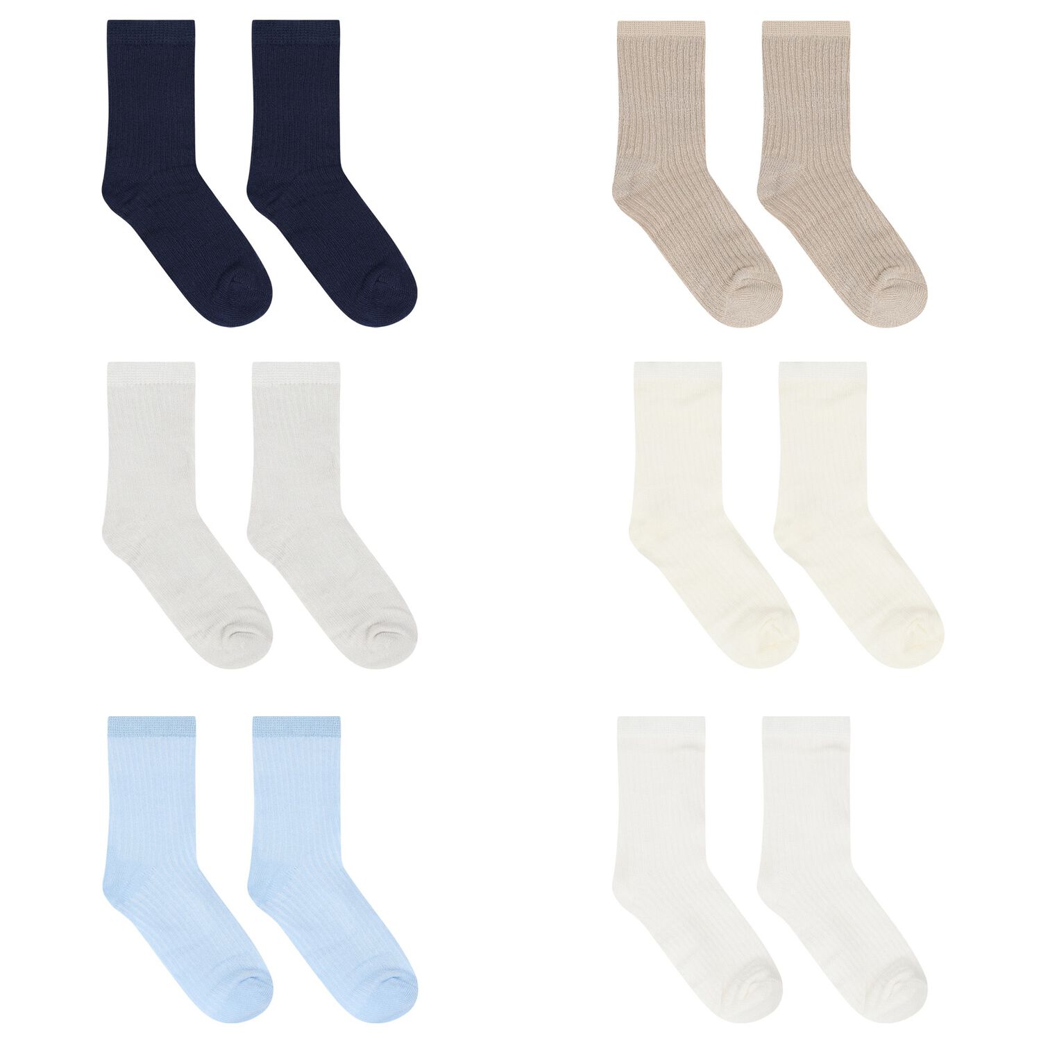 Baby Boys Blue, White & Beige Socks (6 Pack), 2, hi-res image number null