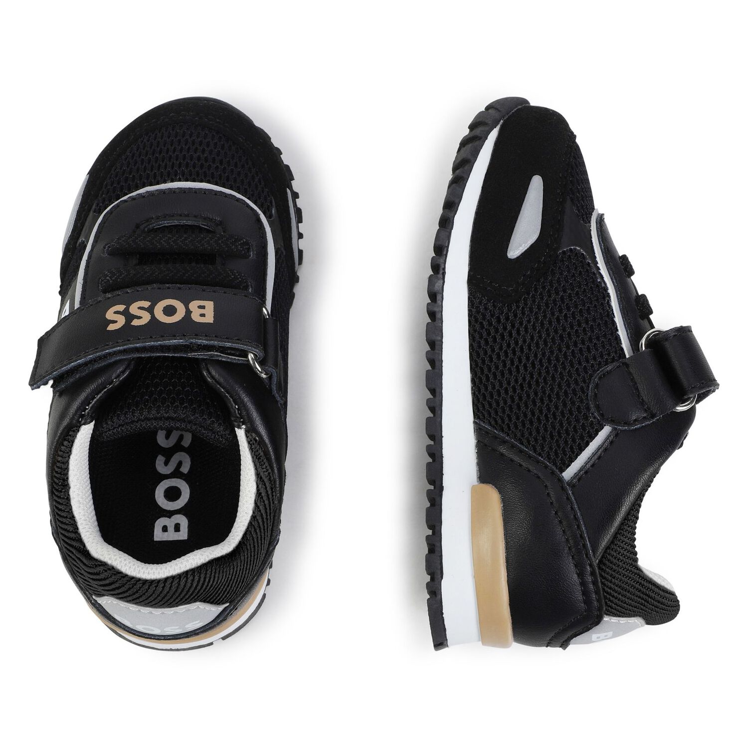 Younger Boys Black & Beige Logo Trainers, 1, hi-res
