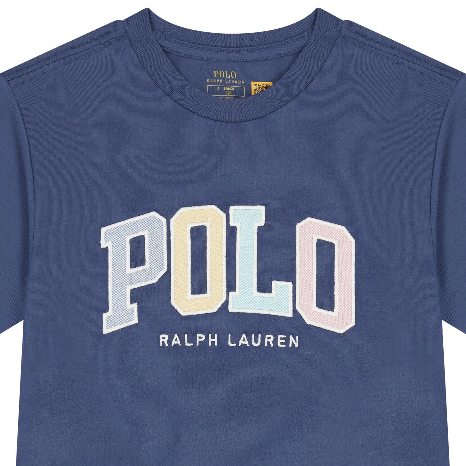 تي شيرت أولاد بالشعار باللون الأزرق , 1, hi-res