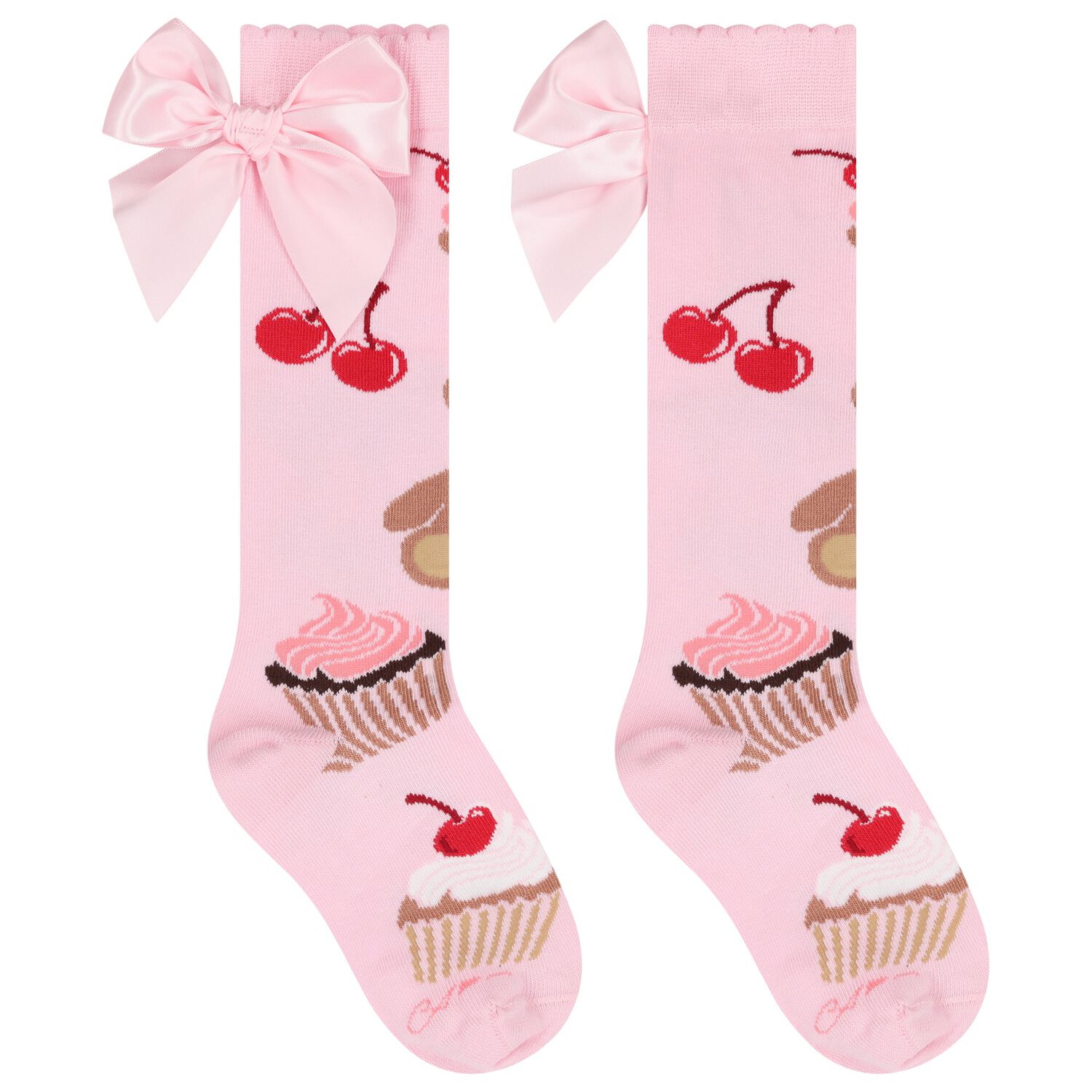 Girls Pink Satin Bow Socks, 1, hi-res