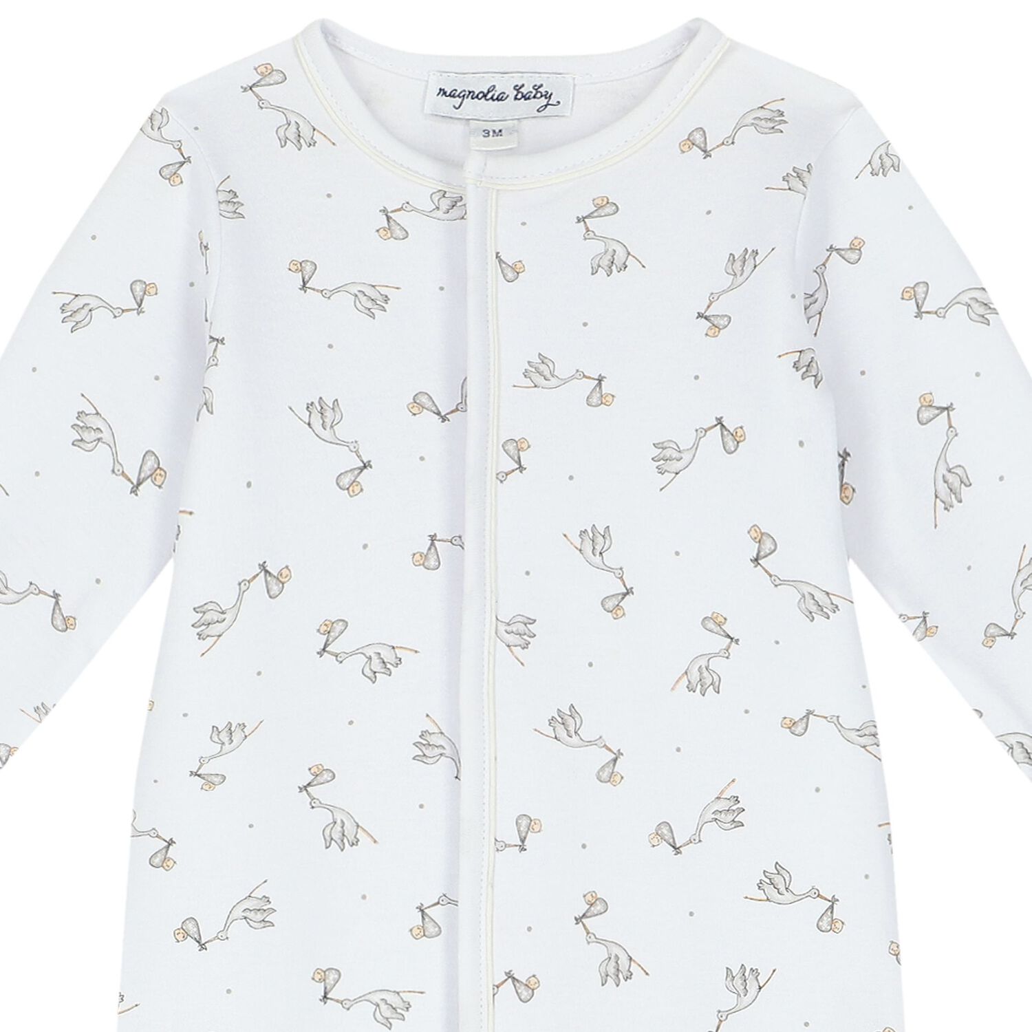 Baby White and Grey Stork Print Babygrow Set, 1, hi-res