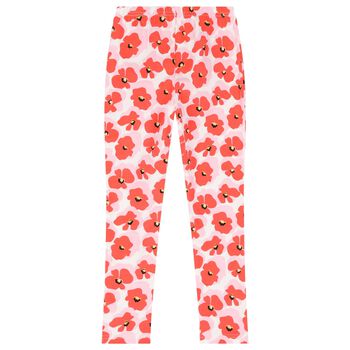 Girls Red & Pink Floral Leggings