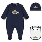 Navy Blue Teddy Bear Logo Babygrow Gift Set, 3, hi-res