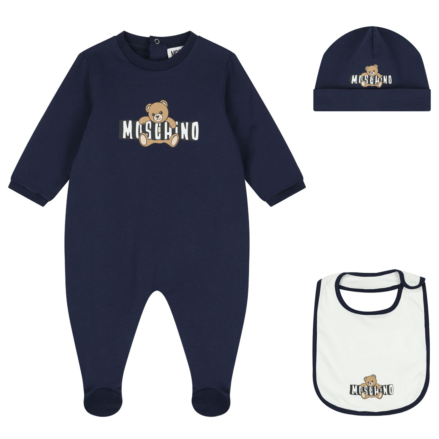 Navy Blue Teddy Bear Logo Babygrow Gift Set, 3, hi-res
