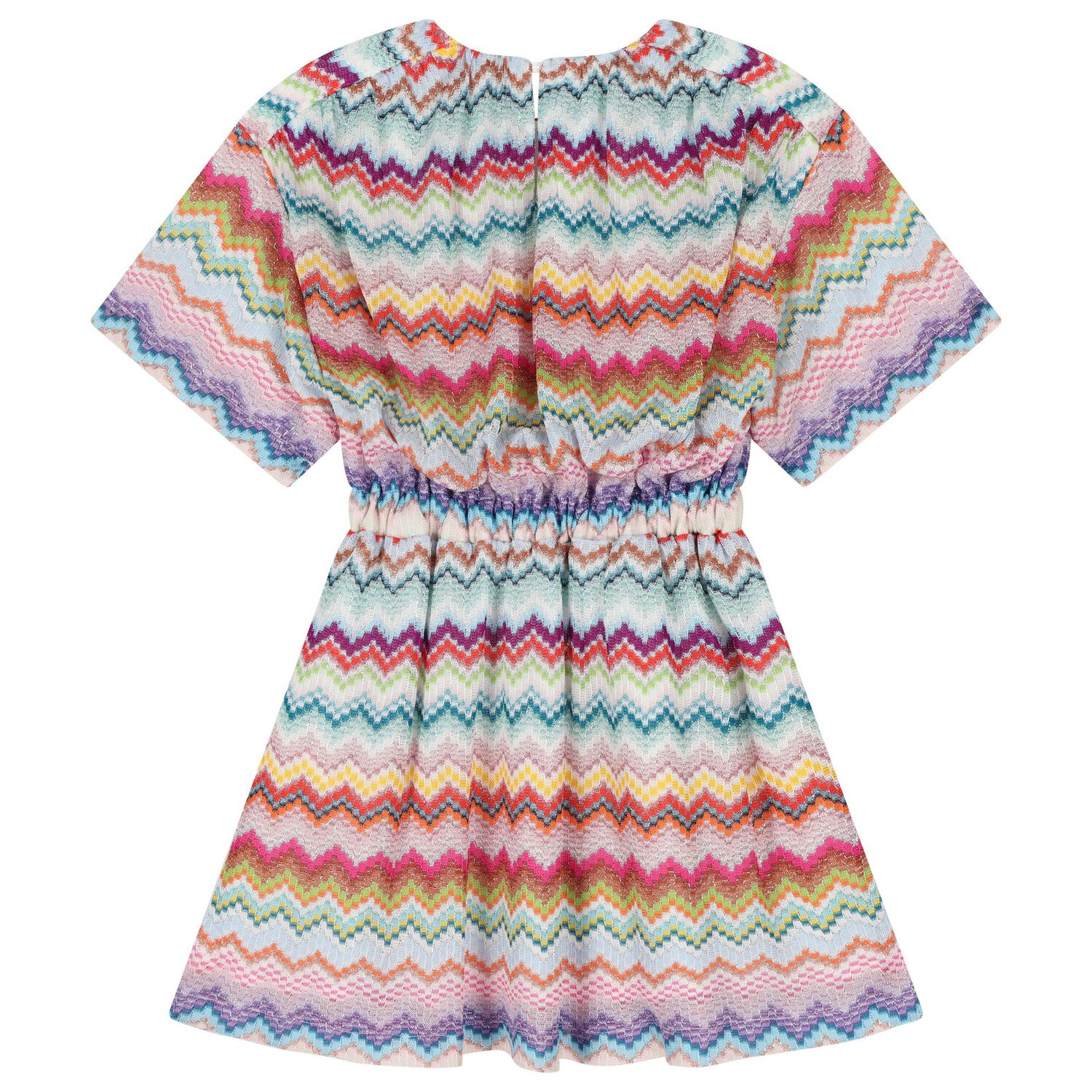 Girls Multi-Coloured Zig Zag Crochet Dress, 1, hi-res