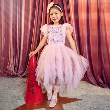 Girls Pink & Purple Ruffled Tulle Dress